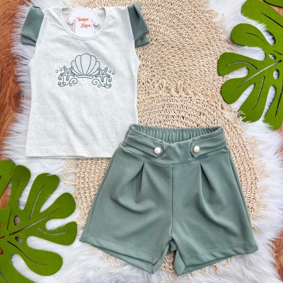 Conj. Blusa Concha do Mar e Short - Areia e Verde